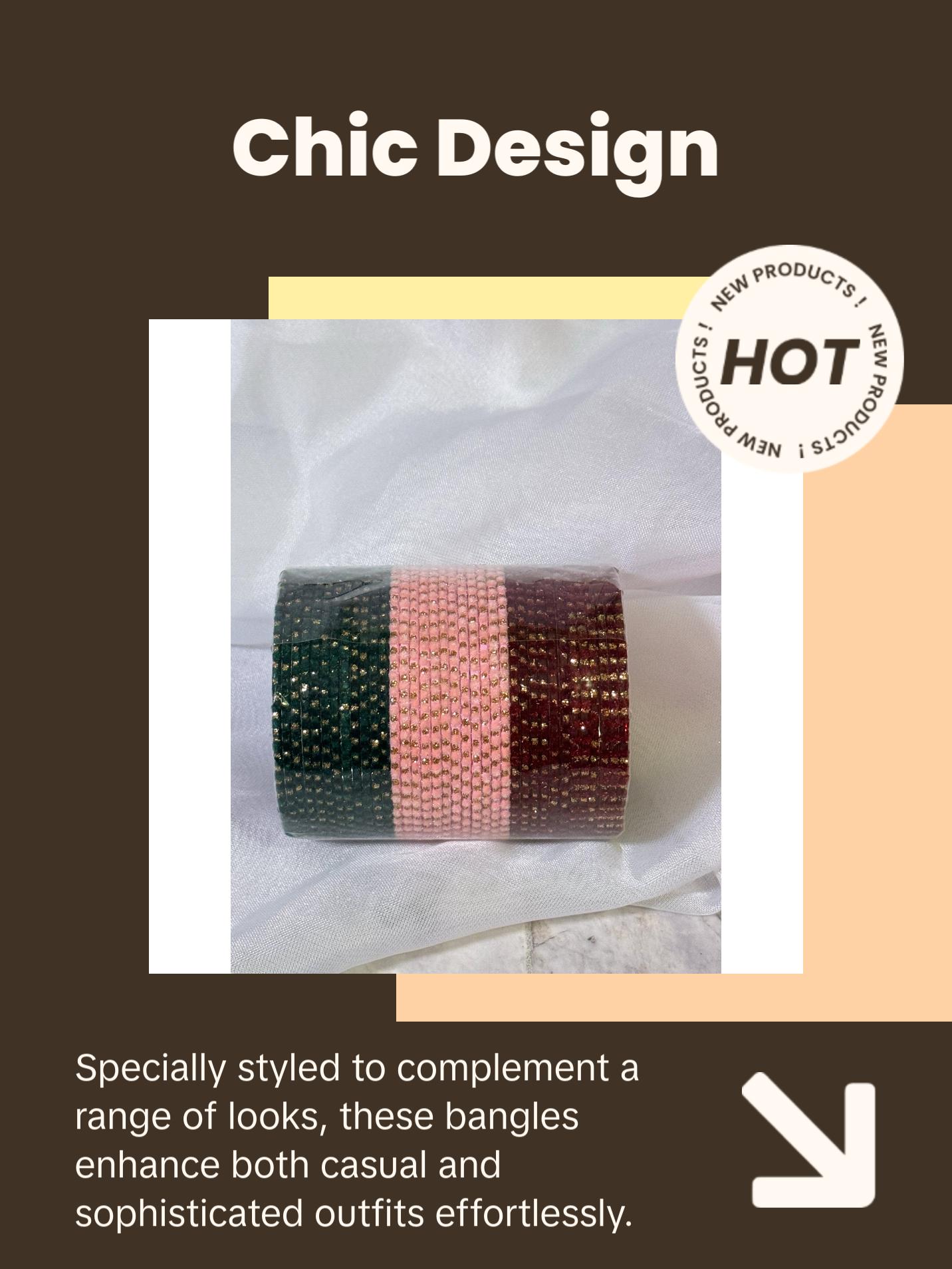 Sparkly Velvet Metal Bangles- 3 Color Combo Sets