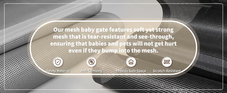 SMONTER 47” Extra Tall Retractable Baby Gate, (Newly upgraded hook design) Reinforced Mesh Dog Gate Extends to 59" Wide, Baby Gate for Stairs, Doorways, Hallways, Indoor and Outdoor, Black