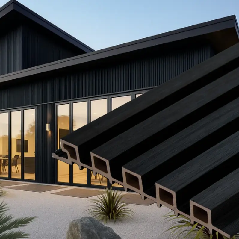 5 Grid WPC Composite Slat Wall Panels Modern Exterior Wall Cladding & Decorative Siding for Outdoor and Indoor Use | Waterproof Wood-Plastic Composite Panels for Home, Office & Commercial Design