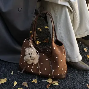 Trendy Polka Dot Large Capacity Bag for Women 2025 New Commuter Versatile Shoulder Underarm Bag Casual Handheld Tote Bag with Adorable Keychain Crossbody Clutch Purse