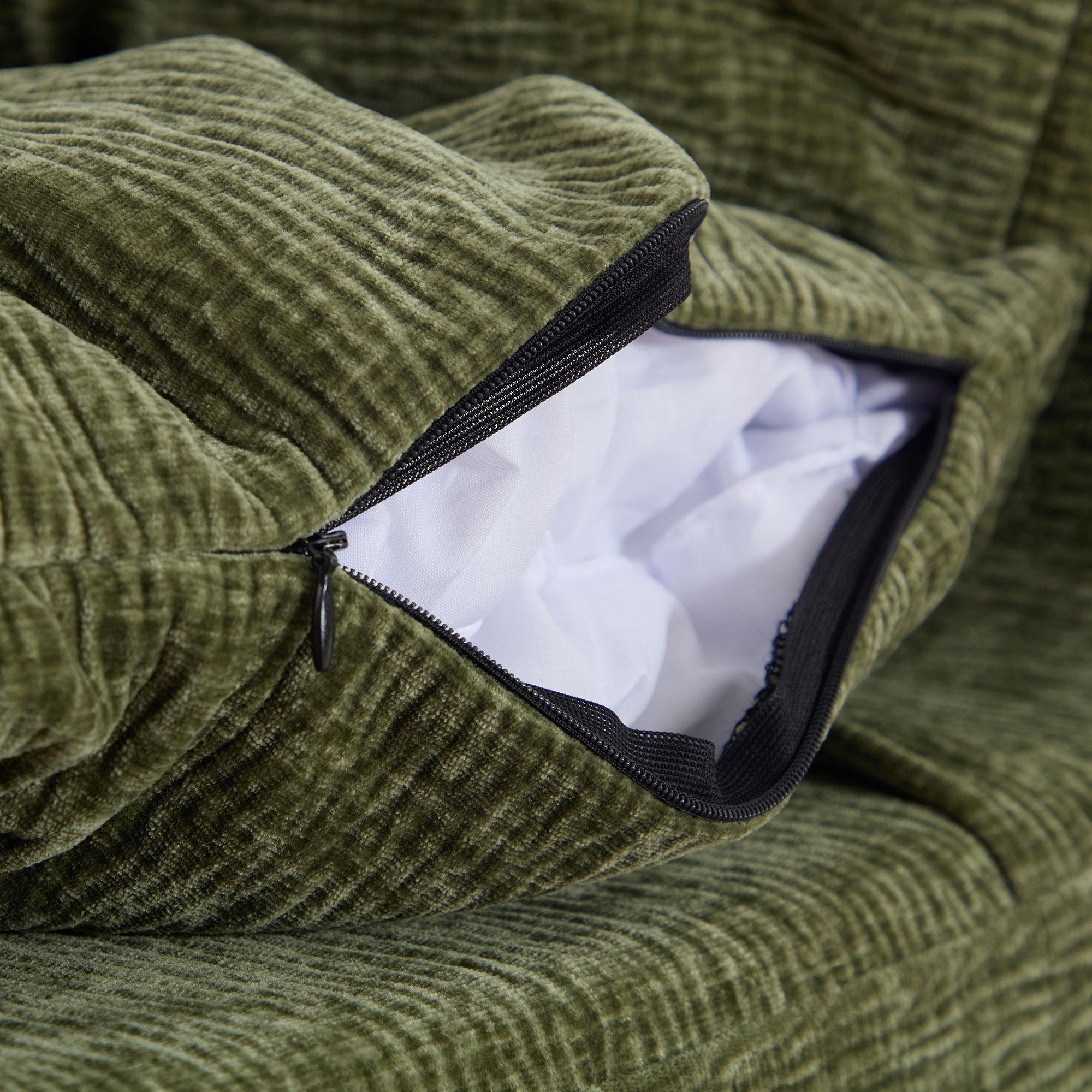 Niccae Single sofa chair/lounge chair with backrest, fully collapsible, suitable for living room and bedroom, made of polyester fiber, available in orange, beige, and green.