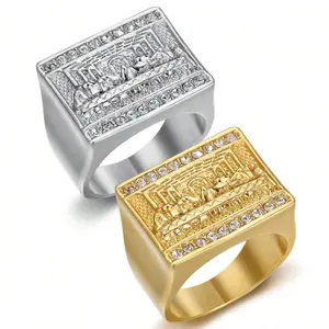 Men’s Gold Plated Art Engraved Ring – Vintage Style Statement Ring, Unique Fashion Jewelry Gift for Men