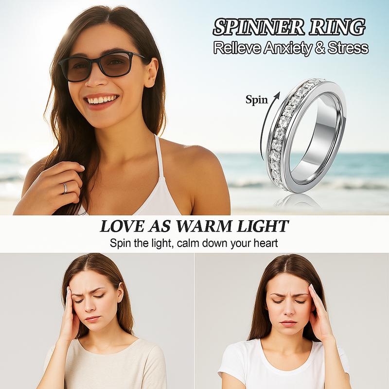 3-Pack Anxiety Spinner Rings Set – Titanium Steel Fidget Band with CZ | Stress-Relief Rings for Women & Men | Perfect Black Friday & Christmas Gift for Her, Him, Friends, Couples | Comfort Fit (Size 6–10)