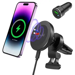 Magnetic Wireless Car Charger, Design for MagSafe Car Mount Charger, Strong Magnetic 15W Fast Charging Car Charger Phone Holder with USB Car Charger for MagSafe iPhone 17/16/15/14/13/12 Series