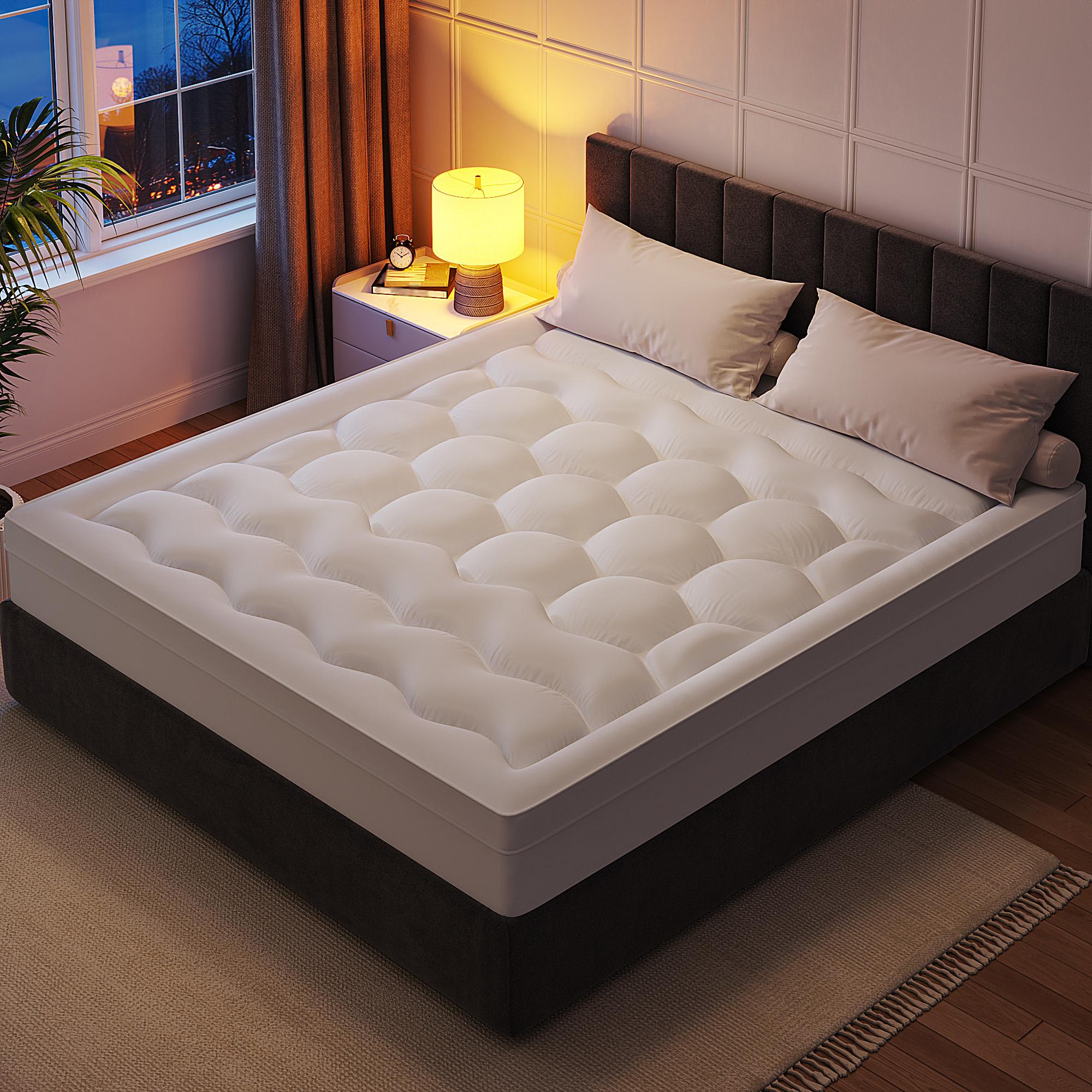 Raybee 2- 3 Inch Mattress Topper for 8-21"Deep, Ultra Soft Thick 500- 1000gsm Mattress Pads, 360° Warpped Mattress Protector Cover, Cooling Breathable Bed Topper Pad, Pressure Relief, Twin/Twin XL/Full/Queen/King, White