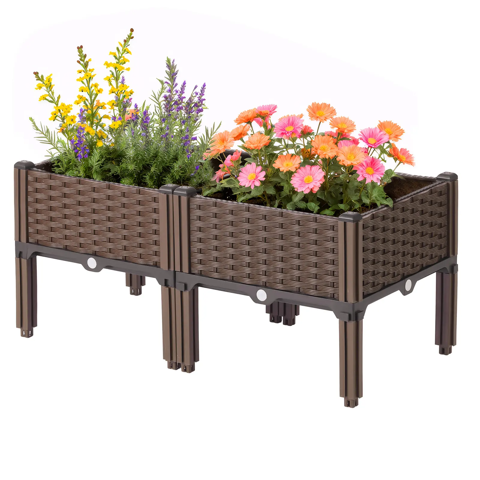 Compartment Raised Garden Bed Kit, Outdoor Planter Box with Drainage Holes, Weather-Resistant Vegetable & Herb Growing Bed for Patio, Deck & Backyard Gardening