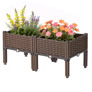 Compartment Raised Garden Bed Kit, Outdoor Planter Box with Drainage Holes, Weather-Resistant Vegetable & Herb Growing Bed for Patio, Deck & Backyard Gardening outdoorfun