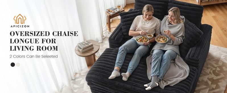 Apicizon Oversized Chaise Lounge Chair, Fluffy Cozy Sleep Couch with Striped Faux Fur Throw Pillow, Modern ‌Full Size Bed for Living Room/Bedroom
