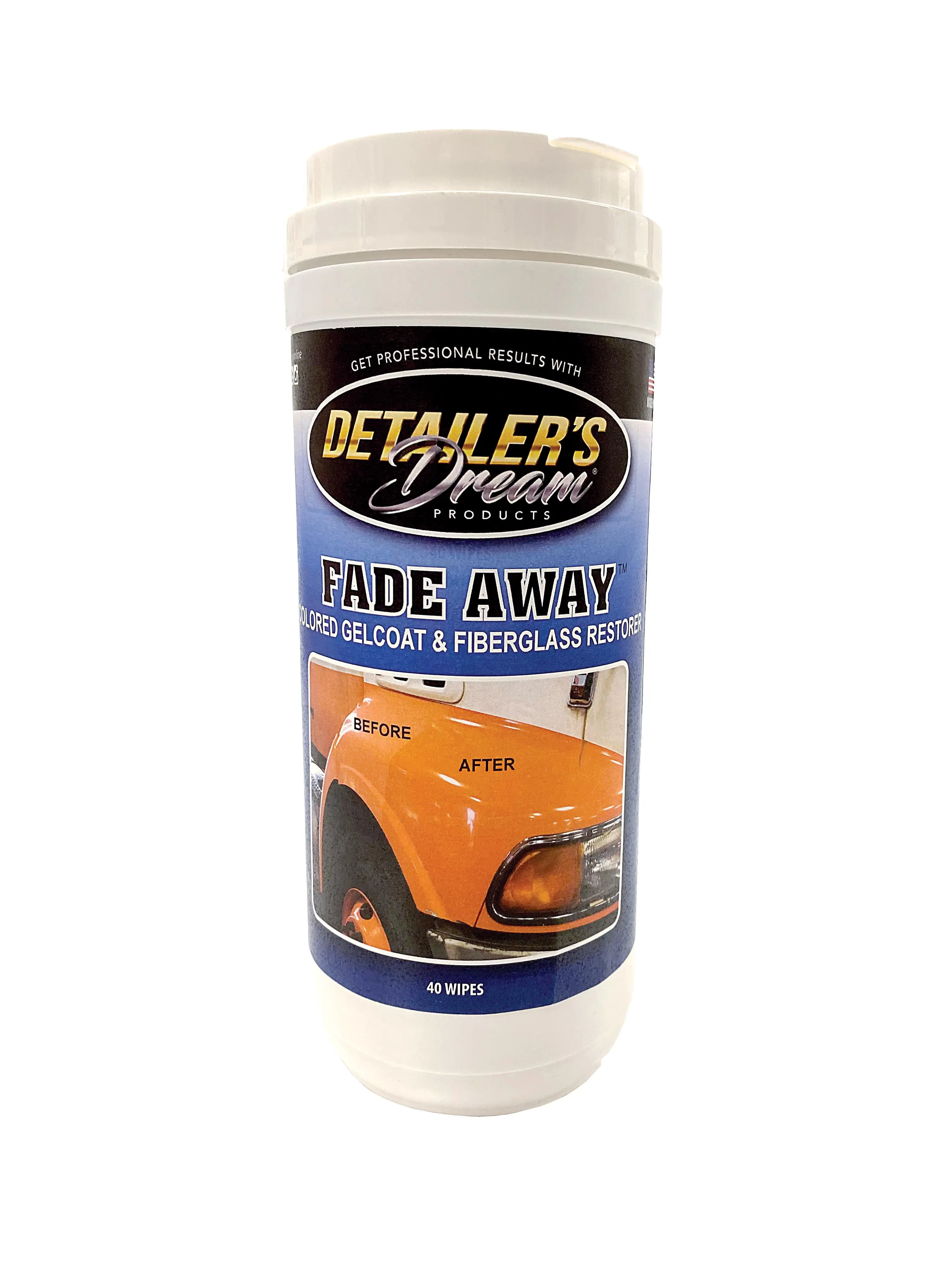 Detailer's Dream Fade Away UV Inhibited Gelcoat & Fiberglass Restorer - 40 Wipes for Easy Application & Instant Results - Water-Based Formula - Safe Ingredients - No Harmful Odors - Non-Flammable - Non-Poisonous