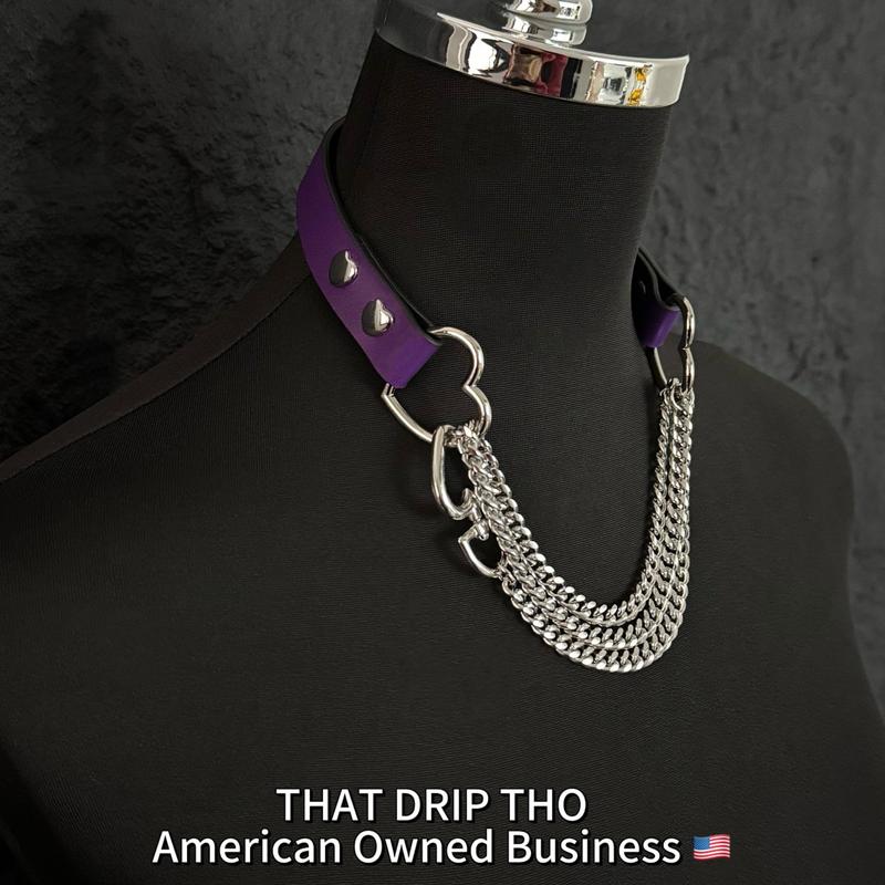 ThatDripTho Lucky Red Leather with Thick Chains, Movable Pulling Chain Daily Wear Leather Necklace Choker Punk, gothic-inspired accessories slipchaincollarwomen necklaces choking necklace male accessories gothic jewelry necklaces for women collar