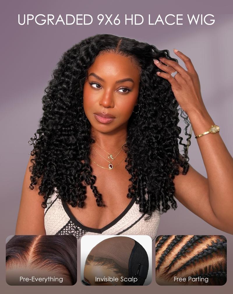 Wavymy 9x6 HD Burmese Curly Wear Go Lace Frontal Wig Curly Texture Wig with Finger Coil Ends Skin-Melt HD Lace Human Hair Wigs With Invisi Drawstring Pre-Bleached Glueless Wig 200% Density