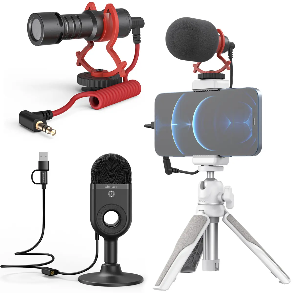 SmallRig Simorr Wave S1 Lite Compact Noise-Reducing Alloy On-Camera Shotgun Microphone Bundle with Vigor VK-20 Portable Mobile Vlog Tripod Kit and Wave U1 Microphone
