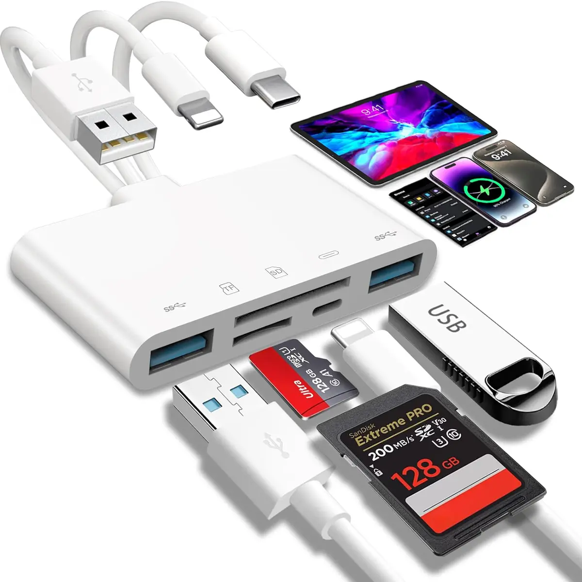 5-In-1 Multiport Adapter - USB C to SD Card Reader, Lightning Hub & Multi-Slot Camera Accessory for iPhone/iPad, Fast Data Transmission, Plug & Play