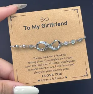 "To My Girlfriend" Valentine’s Day Infinity Bracelets for Women Adjustable ForeverLove Bracelet with Cubic Zirconia Gift forGirlfriend Anniversary Birthday Jewelry With Meaningful Message Card Inside & Box