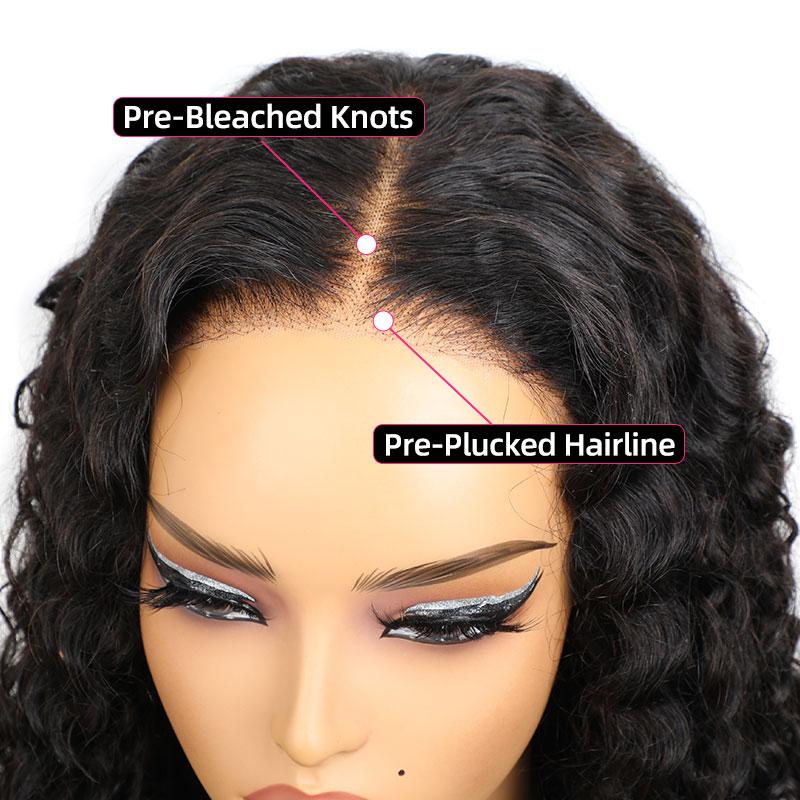 MORE FACE Wear And Go Glueless Wigs Water Wave Pre Cut 4*6 HD  Lace Closure Wig Human Hair Pre Bleached Beginner Friendly