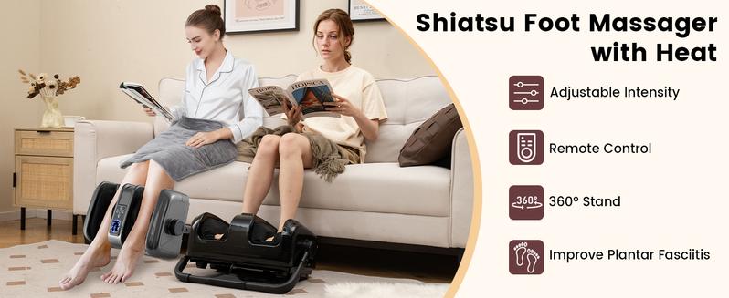 Costway Foot Massager with Heat, Remove Control, 2 Vibration Options, 5 Mode & 5 Compression Intensity, 360°Adjustable Stand, Electric Foot Massager, Shiatsu Feet Massager for Calf Arm Relax