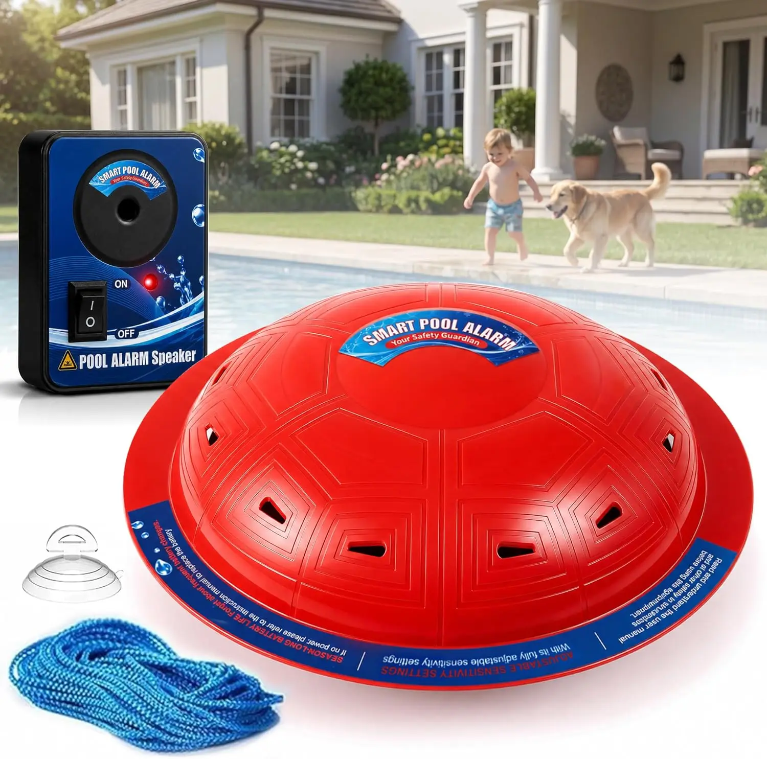 Pool Alarm, Floating Pool Safety Alarm for Inground & Above Ground Pools, Adjustable Sensitivity Water Detection, 85dB+ Alert – Protection for Kids & Pets (Red)