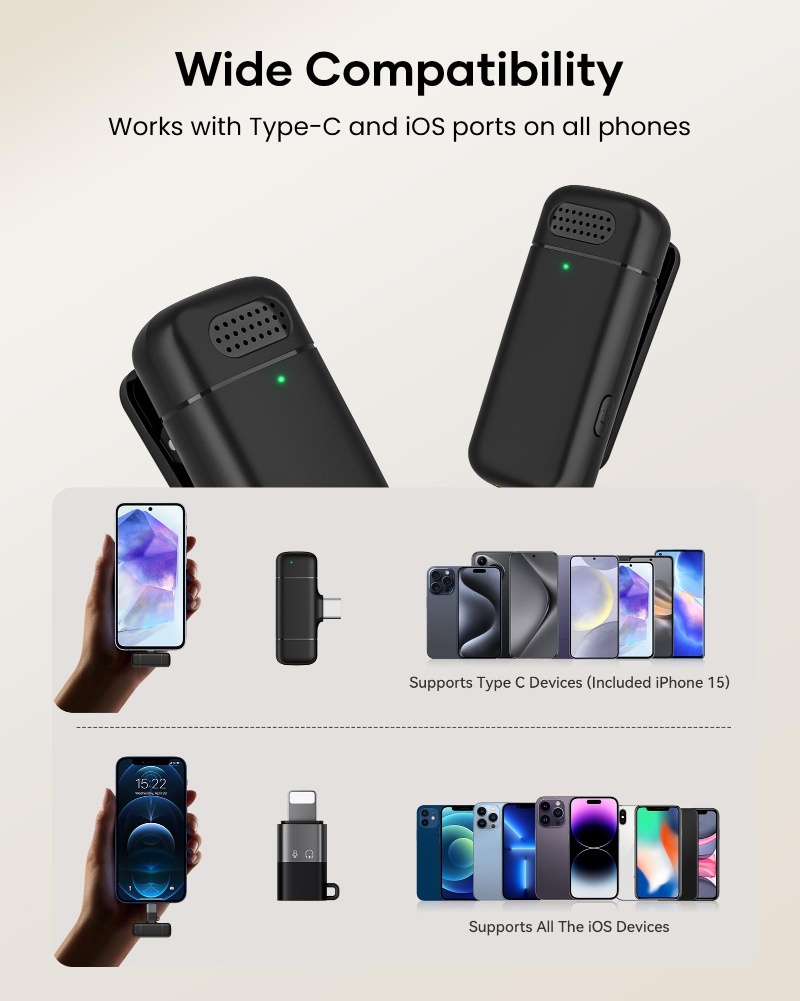 KUKIHO K6 wireless lavalier microphone is suitable for all mobile phones Type-C and ios, plug and play noise reduction wireless microphone