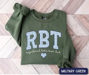 RBT Sweatshirt, Registered Behavior Technician, Behavior Tech Work, Behavior Therapy Gift, RBT Blue Gingham