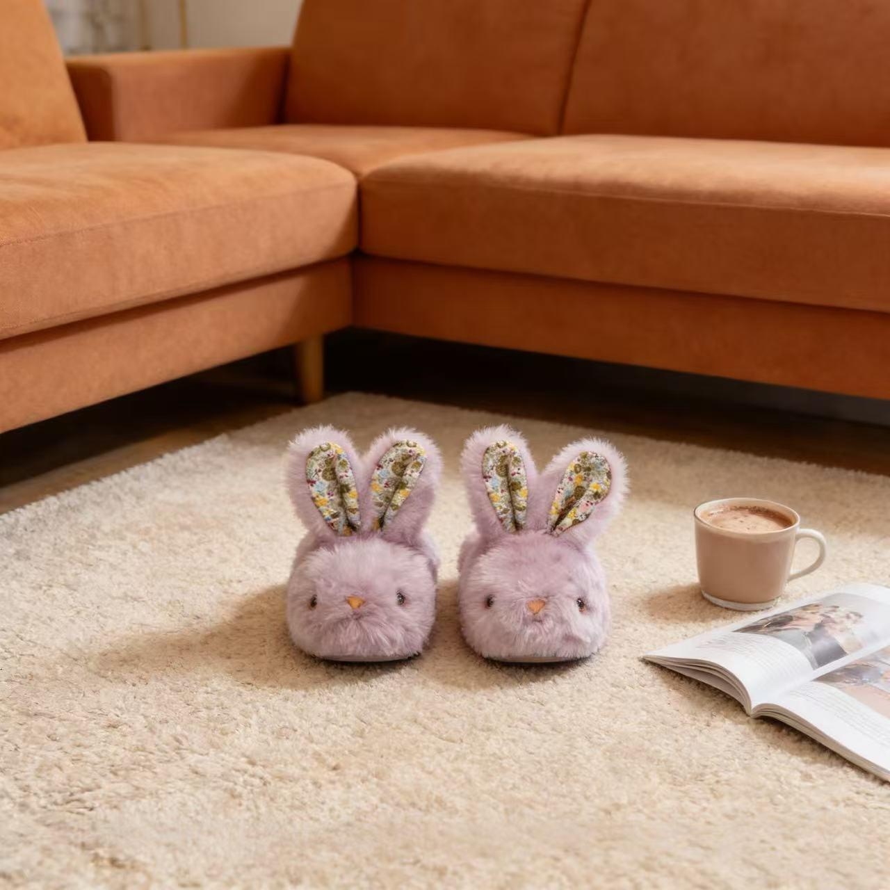Lumubby Toddler Bunny Slippers for Girls and Boys Soft Plush Non-Slip Warm Winter Indoor Shoes with 3D Eyes and Ears Adorable Design
