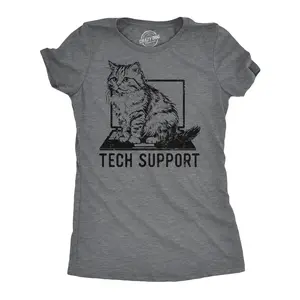 Womens Tech Support Funny T Shirts Cute Kitten Graphic Tee for Ladies Funny Womens T Shirts Cute Vintage Fashion Casual Ladies T-Shirt Gift Sarcastic Tops for Women Funny Cat Top Women's Novelty Tees Dark Grey