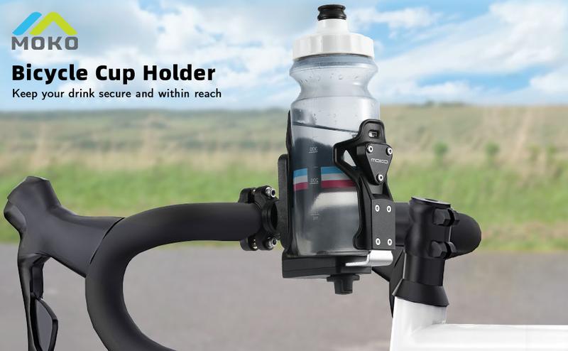 MoKo Bike Water Bottle Holder, Adjustable Bike Water Bottle Cage for 1.9-3.6" Diameter Bottle, for Handlebar & Frame, Motorcycle Cup Holder with Screw Tool, for Bicycle/Stroller/Scooter/Wheelchair/ATV
