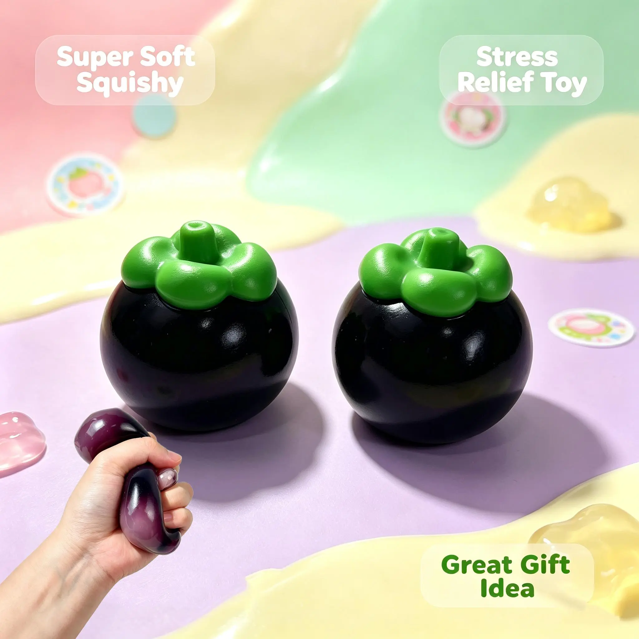 Filled Mangosteen Building Block Squishy Toy - Super Soft Realistic Fruit Fidget Gadget with Satisfying ASMR Texture for Stress Relief, Cute Desktop Ornament, Party Bag Gift Ideas