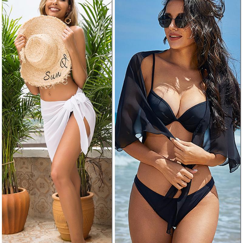 Ekouaer  2 Pieces Women Beach Sarongs Sheer Cover Ups Chiffon Bikini Wrap Skirt for Swimwear S-XXL