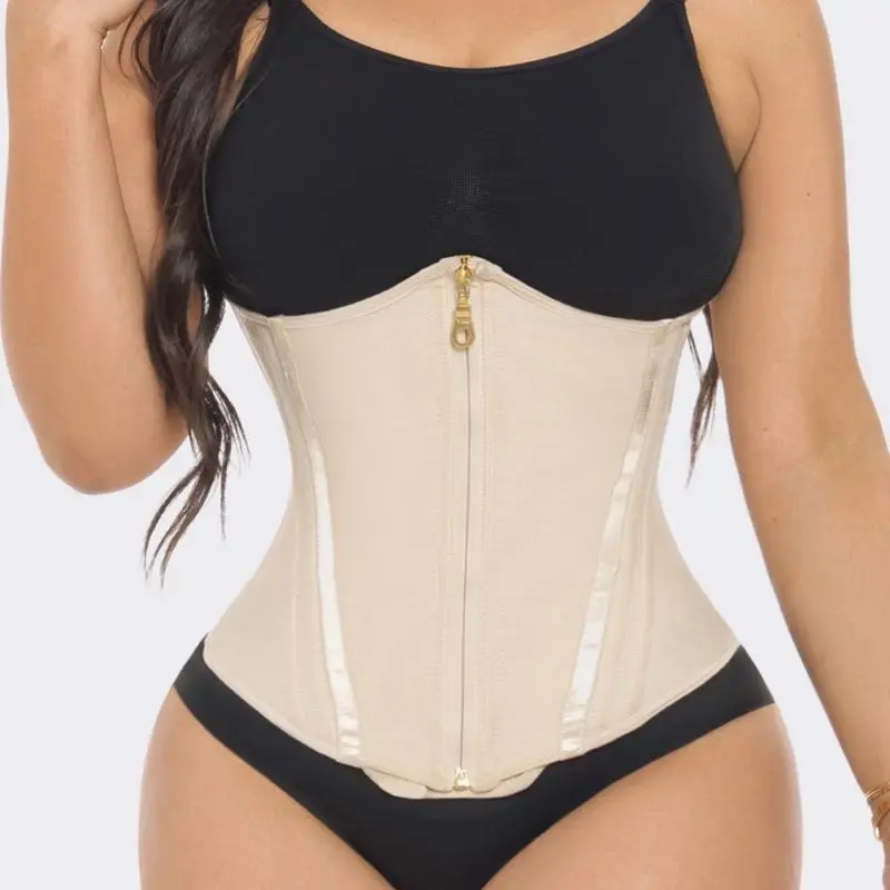 Women's Extreme High-Compression Elastane Fajas Waist Trainer Shapewear for Lady, Fit Everyday Wear, Gold, XS, Nylon Blend, High Stretch, Full Coverage, Luxury Look, Zipper, U-Breast Support, Body Shaping, Do Not Dry Clean, Adjustable Front And Back, Hand