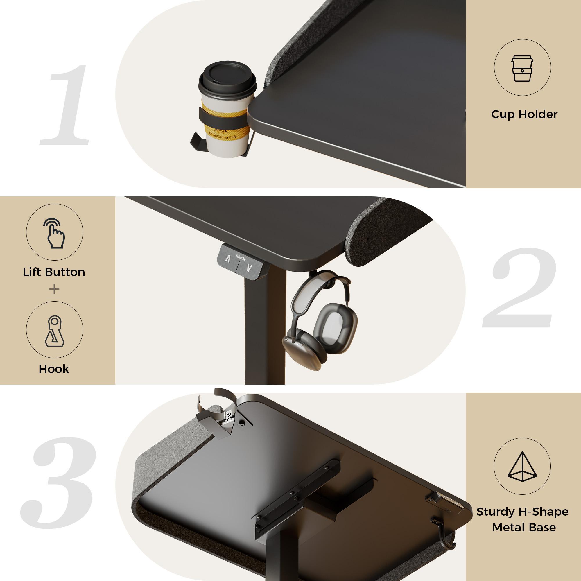 Mobile Standing Desk with Wheels & Felt Pane 26.8" x 18.9",  Adjustable Rolling Desk with Cup Holder Hook Space Saving Sit Stand Portable for Home Office Bedside Couch Use