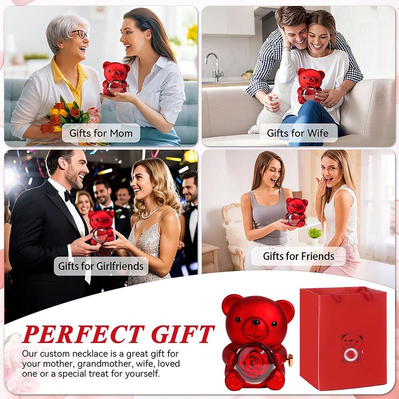 The Cutest Red Rose Bear with Heart Necklace – Elegant Flower & Rhinestone Design, Perfect Gift for Mom, Wife, or Girlfriend on Birthday, Anniversary, or Holidays (Thanksgiving, Christmas, Halloween)