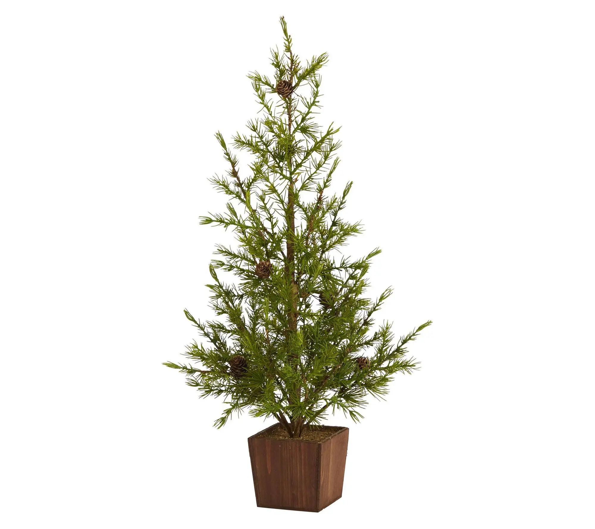 Nearly Natural 28-in Alpine Christmas Tree in Wood Planter