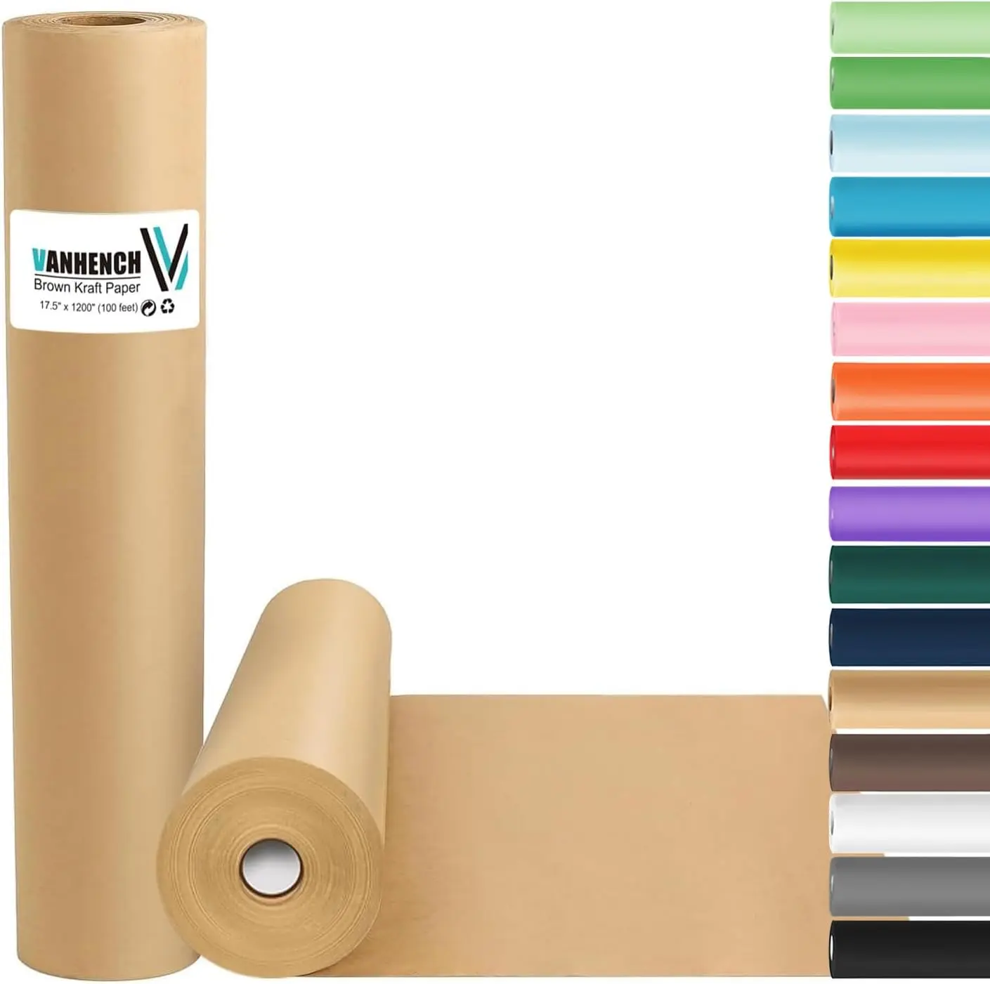 100% Recycled Brown Kraft Paper Roll - 17.5in x 1200in (100ft Long, Cuttable), 70GSM 50LB Office Stationery, Back to School Haul Supplies for Children, Meaningful Gifts Wrapping Paper