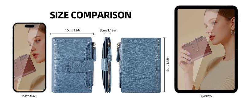 GSOIAX RFID Women’s Minimalist Portable Solid Color Short Wallet, Casual and Versatile Genuine Leather Zipper Coin Purse, Stylish Card Holder, Perfect Mother’s Day or Girlfriend Gift Holidays Best Gift Ideas Valentine's Day Gift