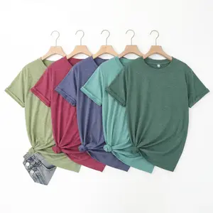 Women's Casual Solid Color Heather Cotton Crop T-Shirt | Short Sleeve Round Neck Top for Year-Round Style