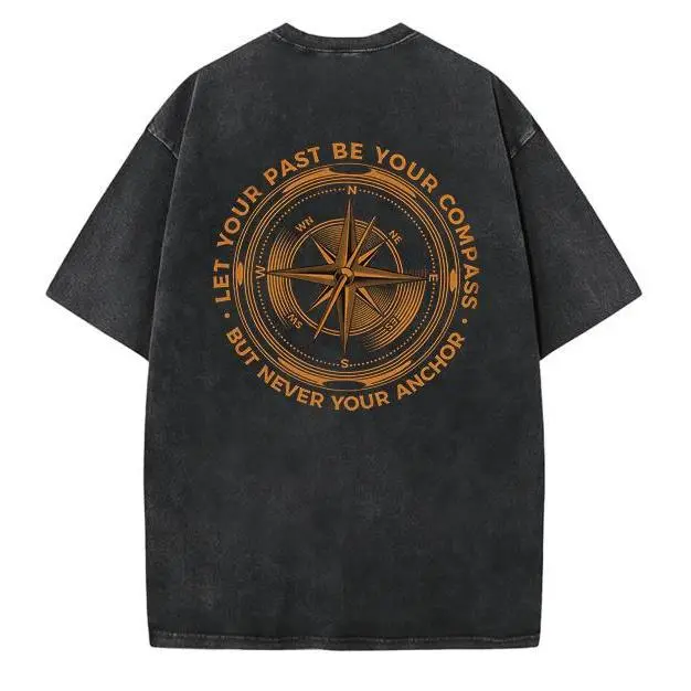 Women's Casual Round Neck Short-Sleeve Cotton T-Shirt - Soft Seamless Top with Inspirational "Let Your Past Be Your Compass Anchor" Graphic, Tshirt
