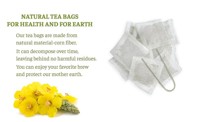 Premium Mullein Leaf Tea Bags For Lung, 100% Natural & Pure from Mullein Leaves. Loose Leaf Mullein Herbal Tea. Made with Natural Material Tea Bags. No Sugar, No Caffeine, No Gluten, Vegan. Mullein cleanse, lung support