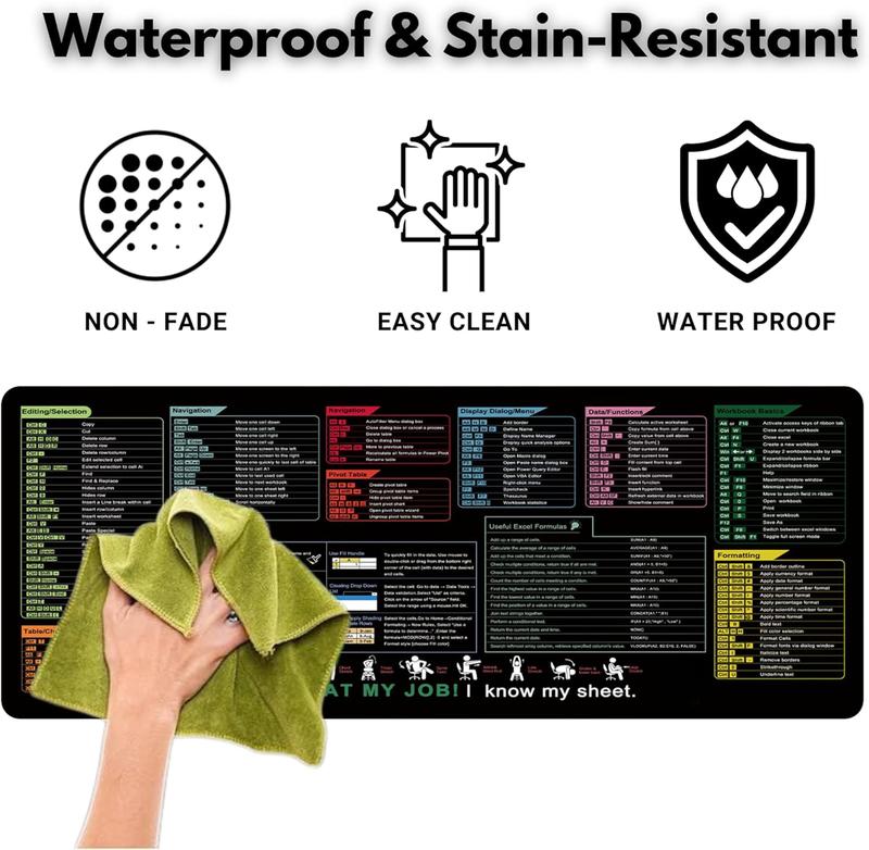 XL Excel/Word/PowerPoint/Windows Shortcut Keys Mouse Pad & Cheat Sheet - Non-Slip Rubber Base, Stitched Edges Desk Mat with Color-Coded Shortcuts, Office & Gaming Computer Accessory - Ideal Gift for Productivity Boost (Excel, Word, PowerPoint, Windows)