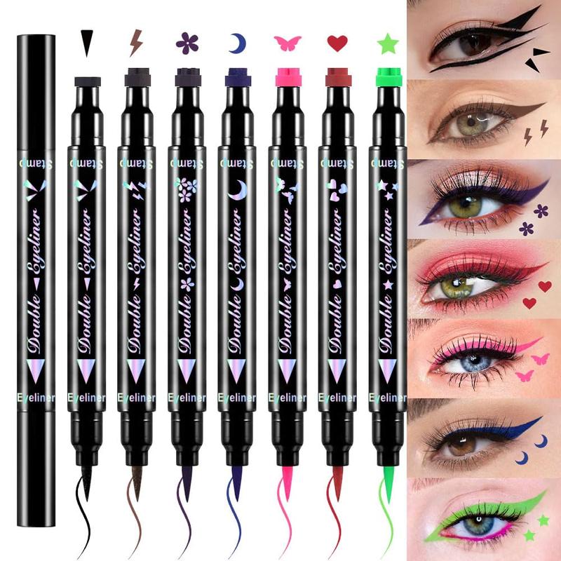 Valentines Day Gifts for Her/He  liquid Eye Liners Face Stamp Cosplay Gothic Makeup Set Kit for Beginners, Black Brown Purple Blue Red Pink Green Star Flowers Heart Moon Triangle Lightning Butterfly Stamps Eyeliner