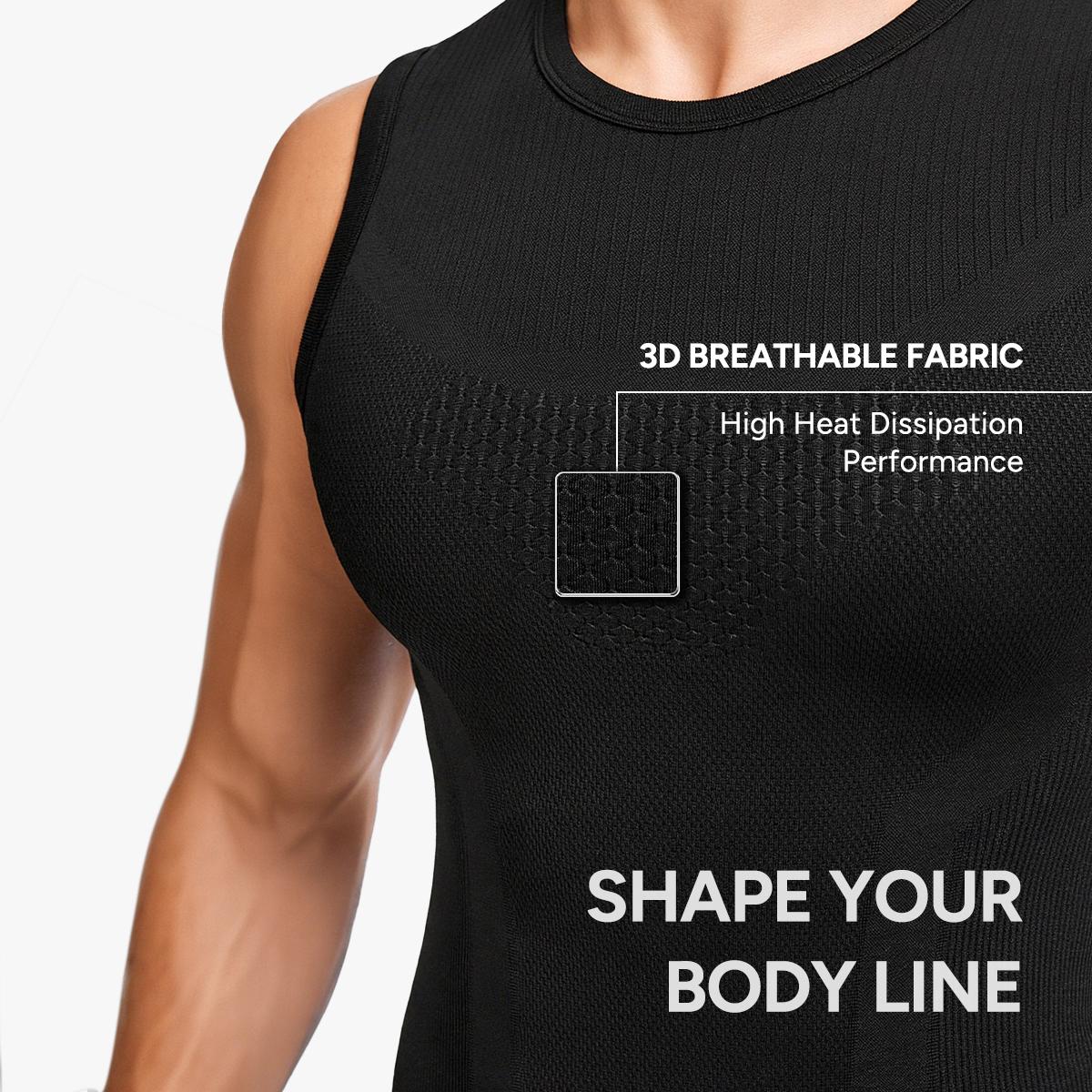 Nebility Men's Shapewear Vest - High Elasticity Micro Compression Shirt, Waist Tightening & Slimming, Moisture Wicking Quick-Dry 3D Breathable Fabric, Crew Neck
