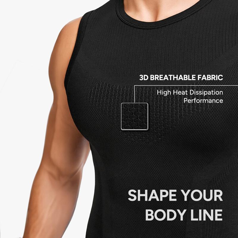 Nebility Men's Shapewear Vest - High Elasticity Micro Compression Shirt, Waist Tightening & Slimming, Moisture Wicking Quick-Dry 3D Breathable Fabric, Crew Neck