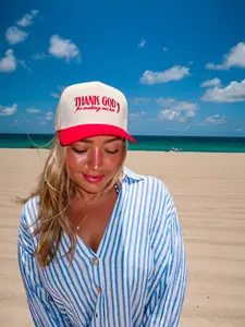 Thank God Hat / The Happiest Original Embroidered Vintage Trucker Hat Unisex Adjustable Snapback