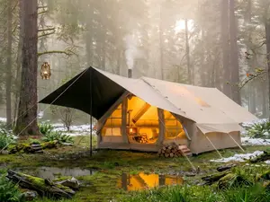 Senleeto 129 Sq Ft Inflatable Cabin Tent with 129 Sq Ft Extended Awning, 8 Person Waterproof Shelter with Stove Jack for Family Camping