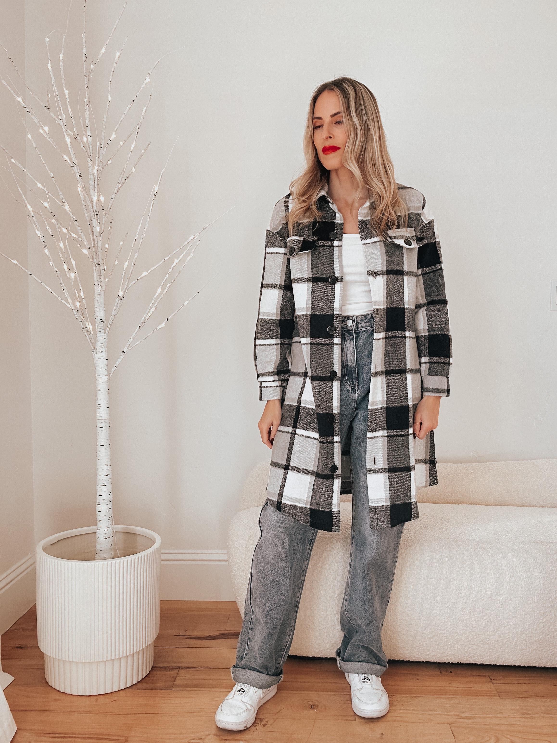 PrettyGarden Women's Plaid Shacket Long Sleeve Button Up Flannel Shirt