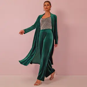 Joyfunear Women's Velvet Long Cardigan and Wide-Leg Pants Set