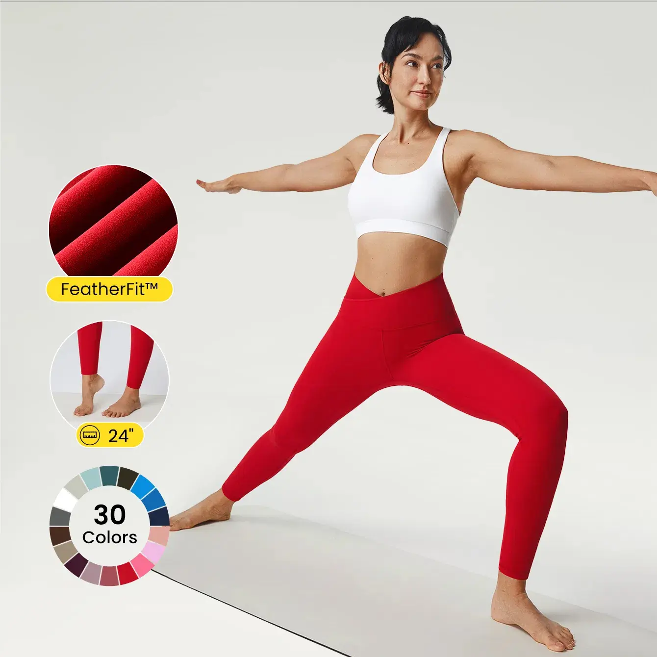 GLOWMODE 24" FeatherFit Crossover Yoga Leggings Buttery Soft High Stretch