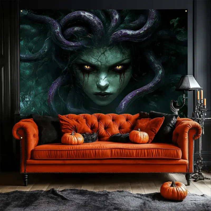 Extra Large Synthetic Neon Nature Bohemian Sun Snake Goddess Polyester Tapestry - Hook-Included, Custom Image Upload, Hand Wash Ok, Indoor-Outdoor Home Decor, Trippy Art Room Accessory, Mexican Decor Gift, Home Inspo Boho Accent