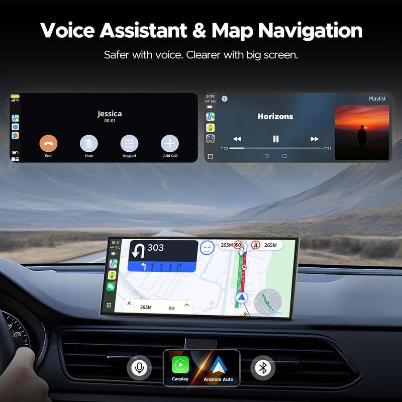 【JumpstartSale】VOLAM 10.25" Wireless CarPlay Screen — Supports Netflix, YouTube, TikTok apps, 720P Parking Backup Camera, split-screen app display, ideal for navigation and in-car entertainment Compatible with iPhone 8–15+ and Android 11+