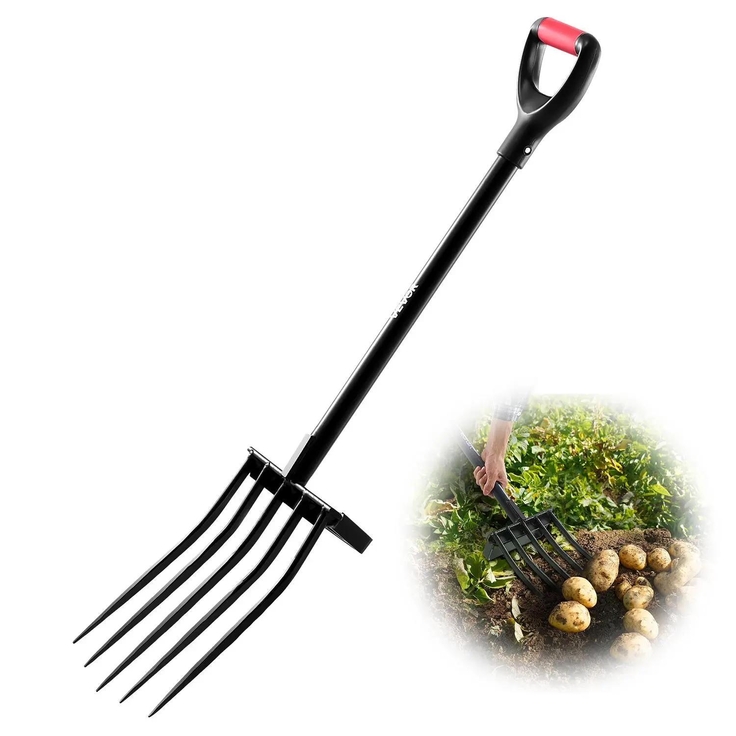 【SummerFinds】VEVOR Garden Fork,  5-Tine Gardening Pitchfork with Metal Handle, 41 in Heavy Duty Digging Fork with Y Grip, Forged Steel Spading Fork for Hay Potato Composting Transplanting Aeration