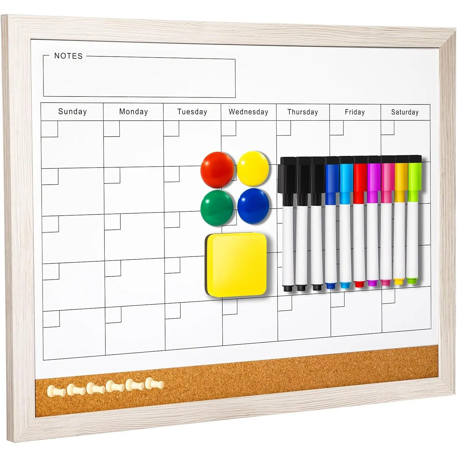 Dry Erase Wall Whiteboard - 17x13in Calendar Design Planner, Wall-Mount Organizer with Erasable Grid, Easy Cleaning Complete Set with Accessories for Home Office Parents (White)